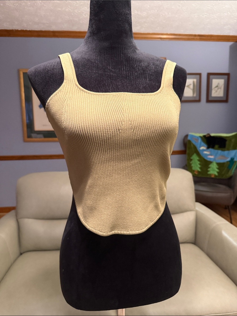 The Drop - Ribbed Square-Neck Olive Tank Top